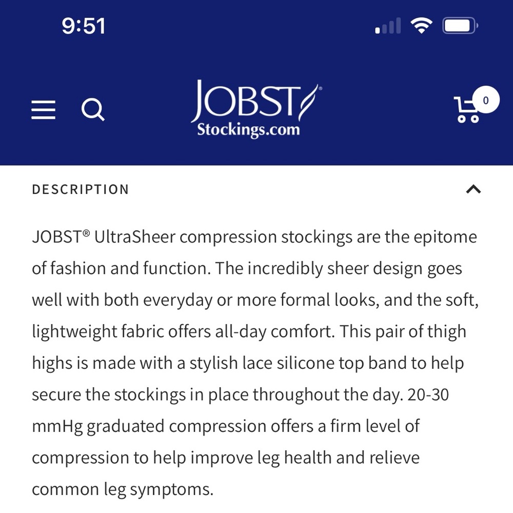 Jobst Compression Thigh High Ultrasheer Stockings w/Lace Silicone Band 20-30mmHg - Picture 6 of 16
